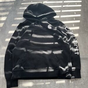 Carhartt Hoodie Men's Sz Large Black Loose Fit Pullover Logo Graphic Sleeve K288